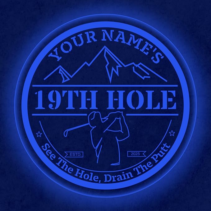 Custom 19th Hole Golf Bar Sign – Personalized LED Color Changing Acrylic Wall - Image 5