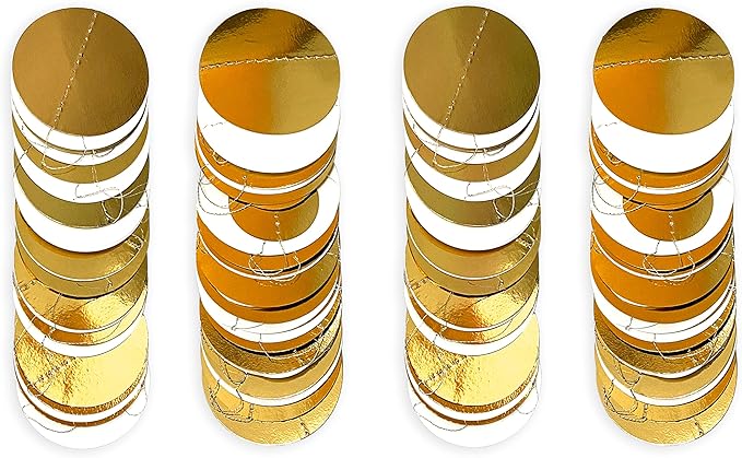 46 Feet White and Gold Circle Dots Garland Hanging Paper Polka Dots Streamer - Image 9