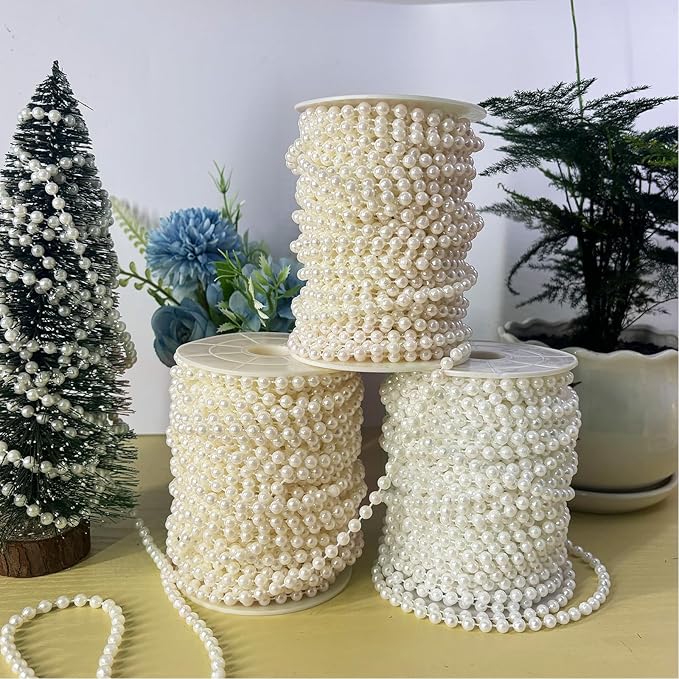 82 Feet Crafts Faux Pearl Roll 6mm Pearl Garland - Image 5