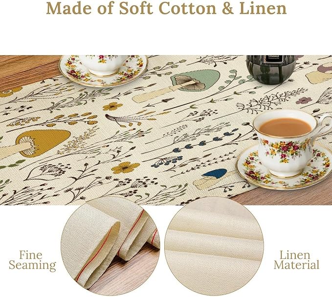 Mushroom Table Runner, Colorful Wild Plants and Fungus Botanical Plants Pattern - Image 4