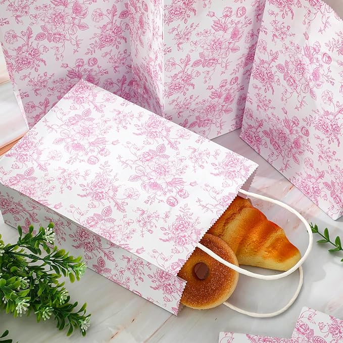 JarThenaAMCS 52Pcs Pink Floral Paper Gift Bag Vintage Wildflower Treat Bags - Image 5