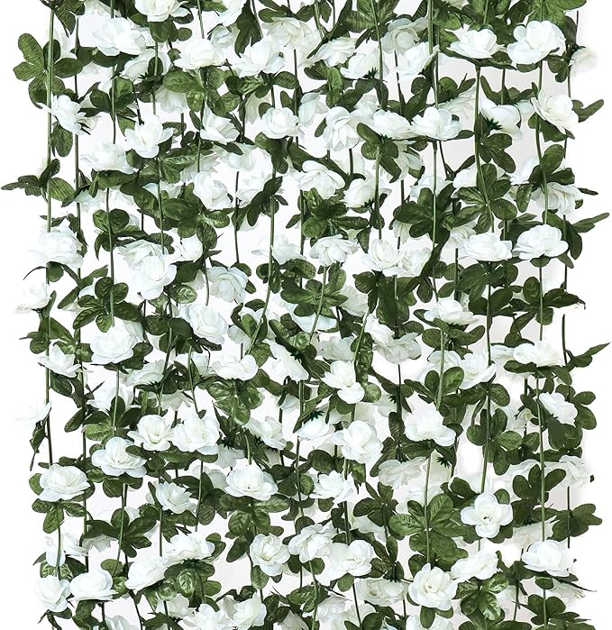 KHOYIME 9 Pack 72 FT Artificial Flower Garland, Fake White Roses Vines Silk by KHOYIME