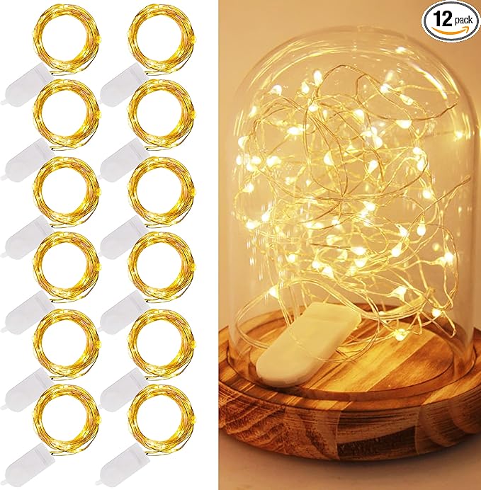 WATERGLIDE 12 Pack Fairy Lights Battery Operated, 7 ft 20 LED Mini String Lights by WATERGLIDE