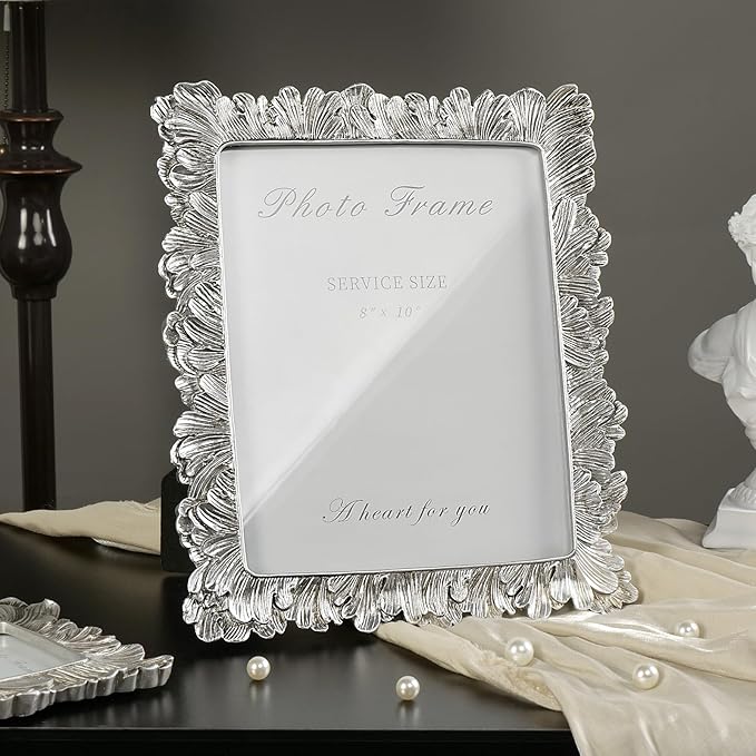 Cuspin 8x10 Picture Frame Silver, Vintage Silver Palm Leaves Textured - Image 8
