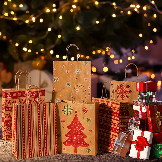 MESHA Christmas Gift bags 24Pcs 8.6x7x3.3'' Kraft Paper Bags - Image 9
