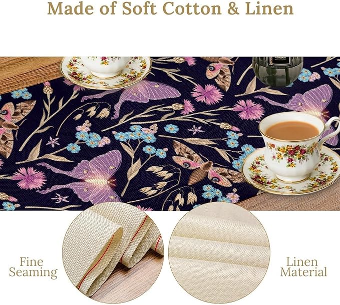Moth Table Runner, Boho Aesthetic Moth Magic Table Runner - Image 5