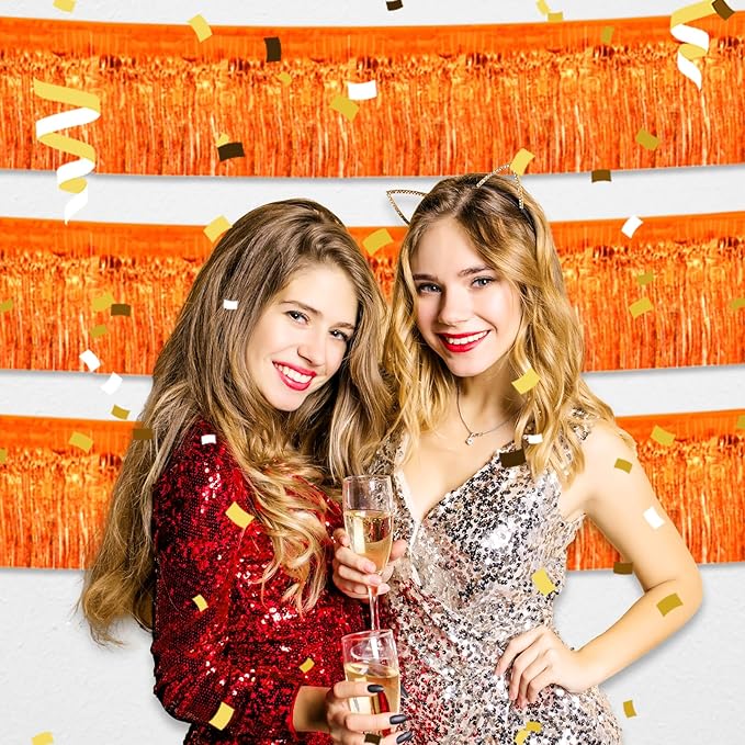 6 Pack 10 Feet Orange Foil Fringe Garland Metallic Tinsel Streamers Banner Wall - Image 6