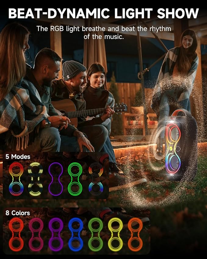 Bluetooth Speakers Wireless- 40W 120dB Loud Sound, 8 LED Lights, 6-8 Hours - Image 3