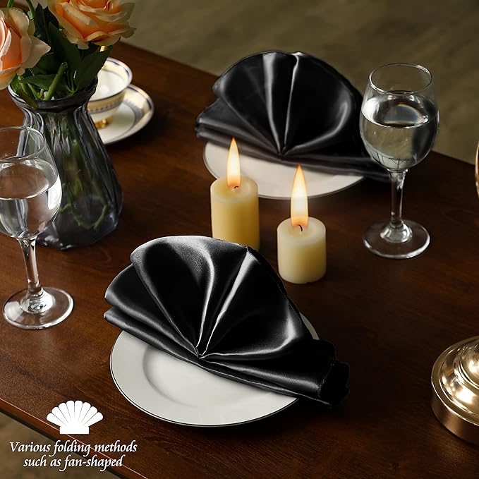 Manyshofu 60 Pieces Black Satin Napkins - Image 6