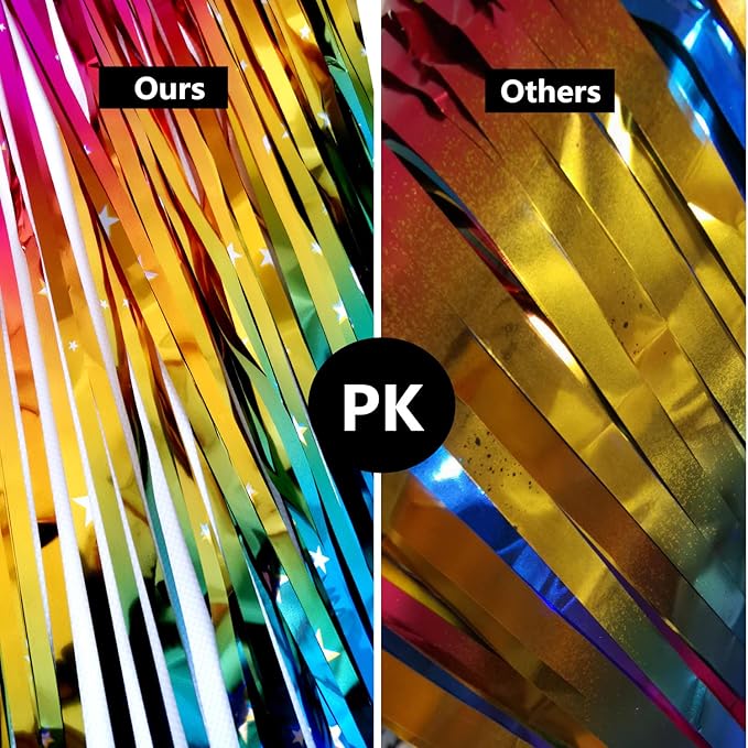 Sparkly Rainbow Gradient Tinsel Foil Fringe Curtain Metallic Streamers - Image 4