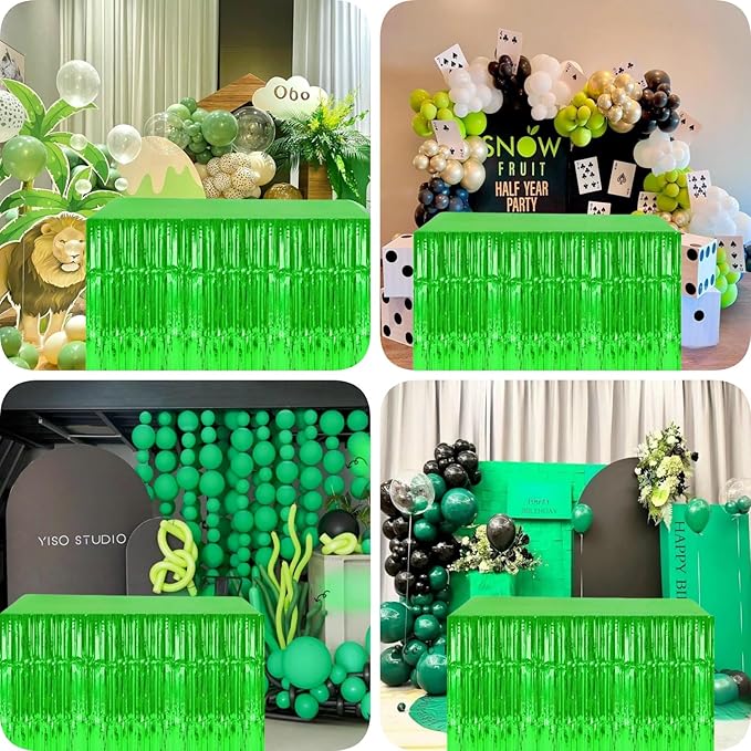 Green Streamers Party Decorations, 2 Packs Green Table Skirts Metallic Foil - Image 6