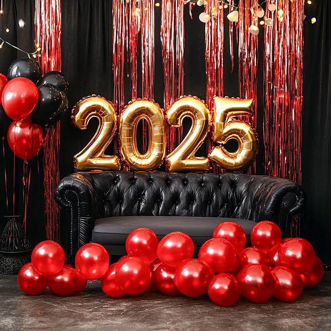 PartyWoo Red Streamers Fringe Curtain Backdrop 3 pcs 8.2 ft Tinsel Foil Backdrop - Image 5