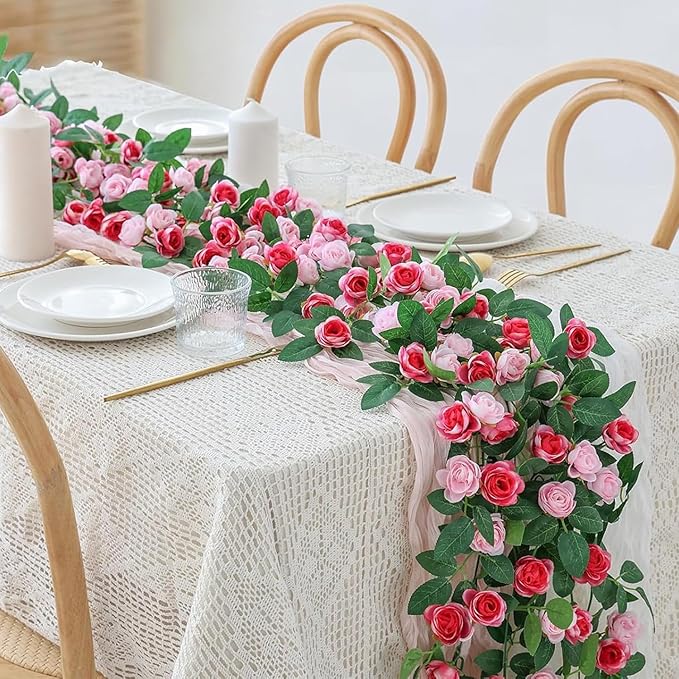 4 Packs Artificial Rose Garland: 31.48Ft Each Fake Flower Vine by KTGOW