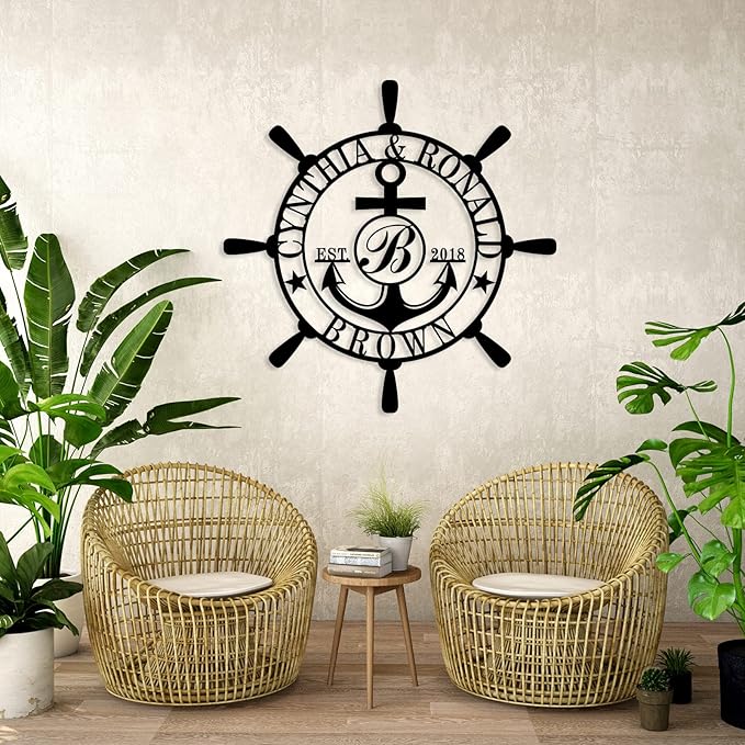 Customized Family Name Sign, Nautical Wall Decor, Anchor Compass Metal Sign - Image 6