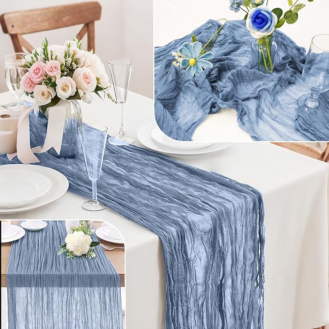 10-Pack Dusty BlueCheesecloth Table Runners – 10FT Boho Rustic Gauze Fabric - Image 8