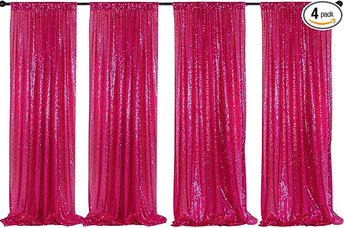 Poise3EHome Hot Pink Sequin Backdrop Curtains, 4 Panels 2FTx8FT Glitter by Poise3EHome