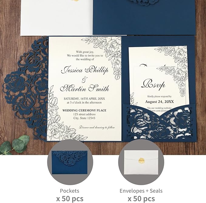 DORIS HOME 50pcs Laser Cut Wedding Invitation Pockets - Image 6