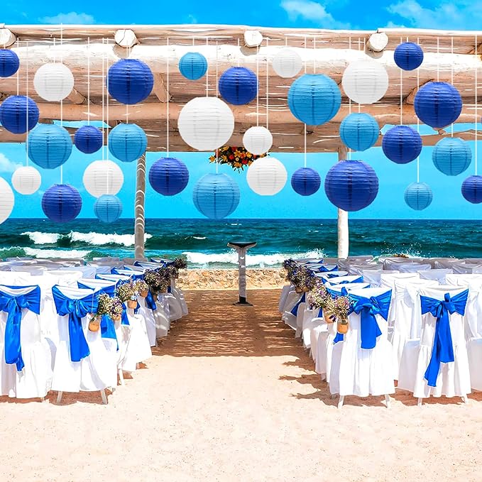 ADLKGG Blue Paper Lanterns Decorative, Hanging Round Paper Lantern Party - Image 4