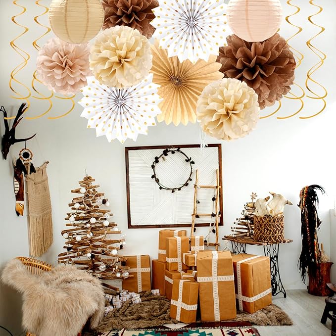 Boho Baby-Shower White-Brown Champagne Fall Party-Decorations - Image 4