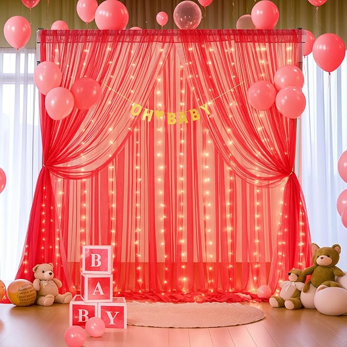 Suppromo Red Tulle Backdrop Curtain - Image 3