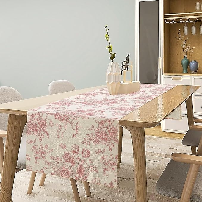 Pink White Flower Table Runner, Wildfloral Floral Sketch Pattern Print Kitchen - Image 6