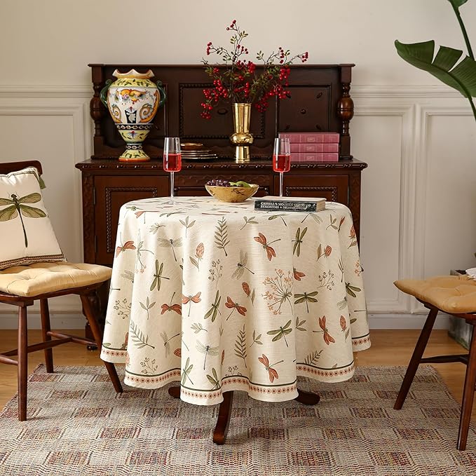 ISAENNE Designer Floral Linen Round Tablecloth, French Off White Elegant Table - Image 2