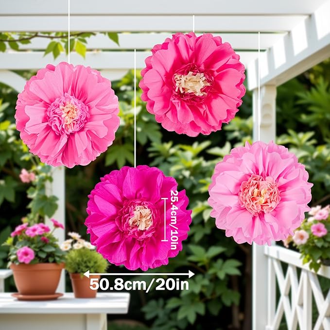 SUNBEAUTY 20" Giant Hot Pink Tissue Paper Flowers - Image 3