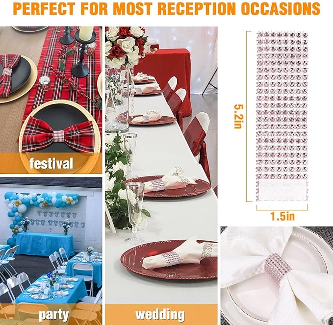 Pink Napkin Rings for Wedding Set of 150pcs, Rhinestone Diamond Crystal Napkin - Image 3