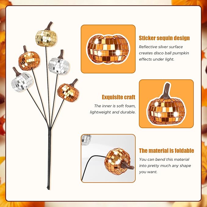 20Pcs Disco Halloween Decor, Disco Pumpkin Table Decoration, 14 Inch Artificial - Image 3