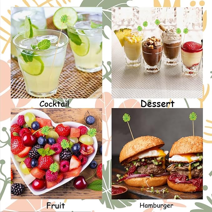 120 Pcs Monstera Leaf Cocktail Picks 4.7" Drinks Fruits Hawaiian Party Food - Image 4