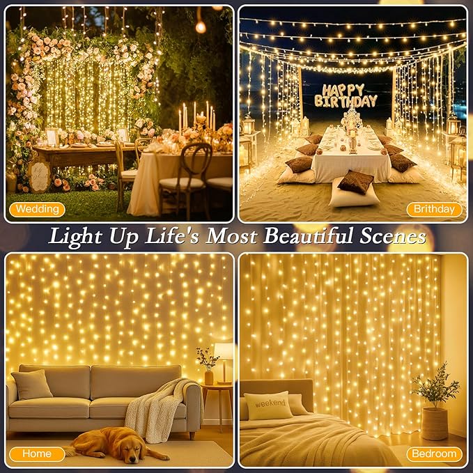 200 LED Curtain String Lights 9.8 * 6.6FT Plug in Fairy - Image 3