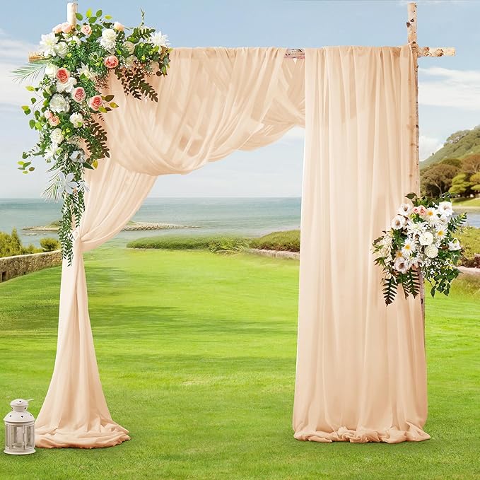 SiinvdaBZX 4 Panels Wedding Arch Draping Fabric 30" x 20Ft Champagne Sheer - Image 2