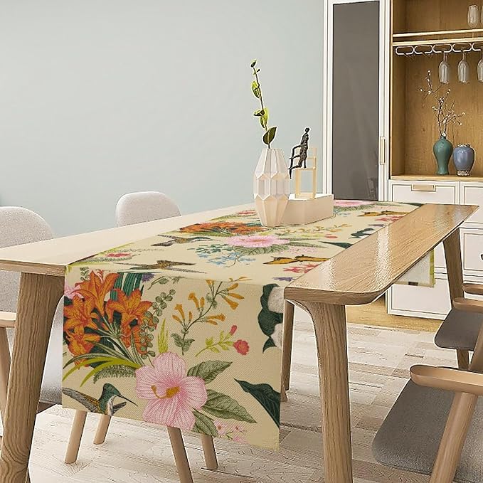 Brown Bird Floral Table Runner Spring Flower Kitchen Table Decoration Suitable - Image 3