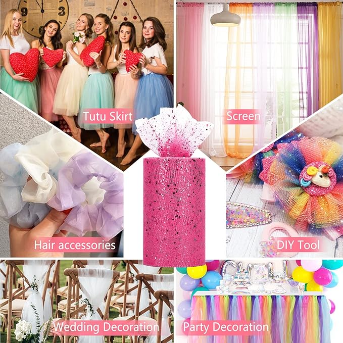 Glitter Tulle Rolls, 6” by 50 Yards Sparkling Tulle Spool Ribbon Sequin Tulle - Image 6