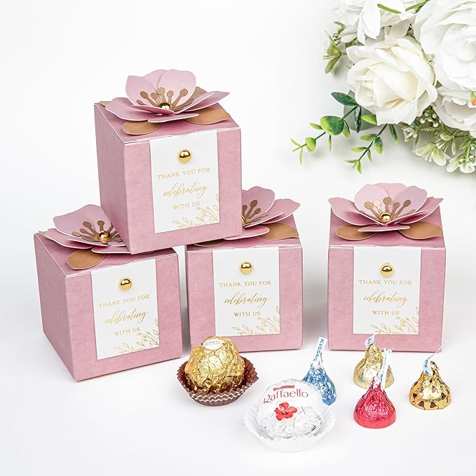 FEIYI 20 PCS Favor Boxes, 3 In 1 Dusty Rose Candy Boxes - Image 4