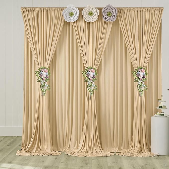 10ft x 10ft Wrinkle Free Beige Backdrop Curtain - Image 6