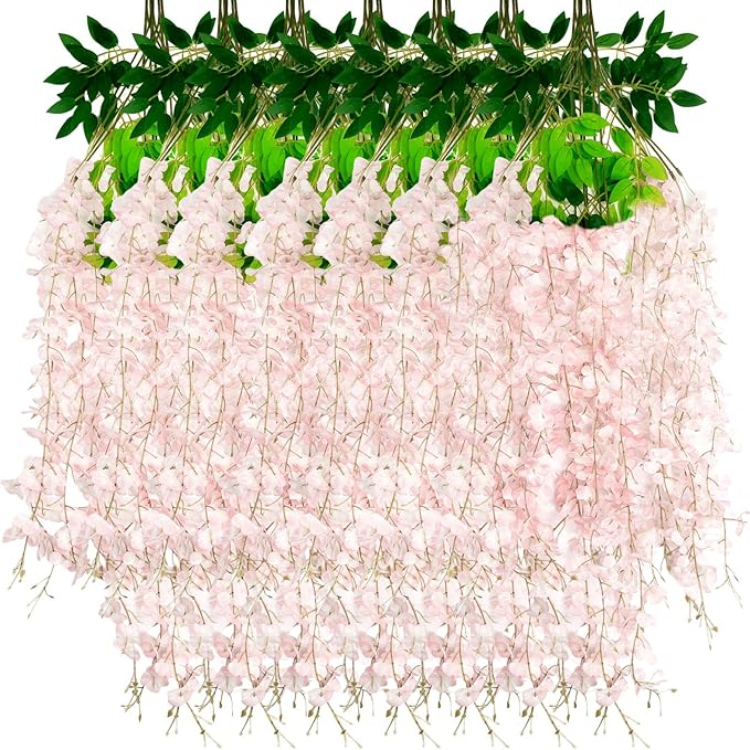 24 Pack Light Pink Wisteria Hanging Flowers Garland, 3.77 Feet Artificial by Luerbi