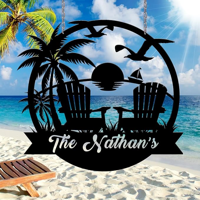 Personalized Beach Decor for Home, Custom Metal Sign Outdoor Nautical Decor by BMYDIY