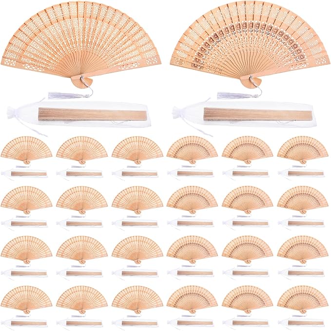 Qunclay 60Pcs Wooden Hand Fans Folding Wedding Fans by Qunclay