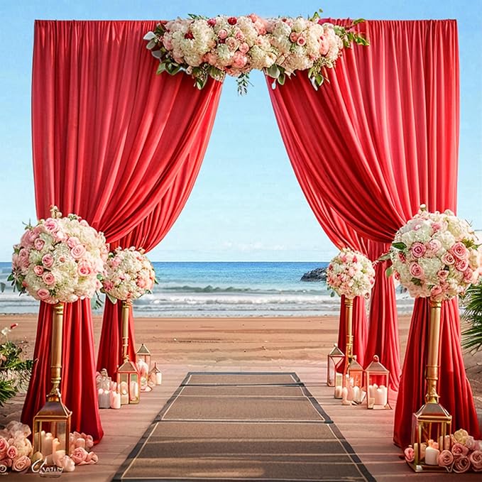 30ftx12ft Wrinkle Free Red Backdrop Curtain, 6 Panels 12FT Height Red Wedding - Image 5