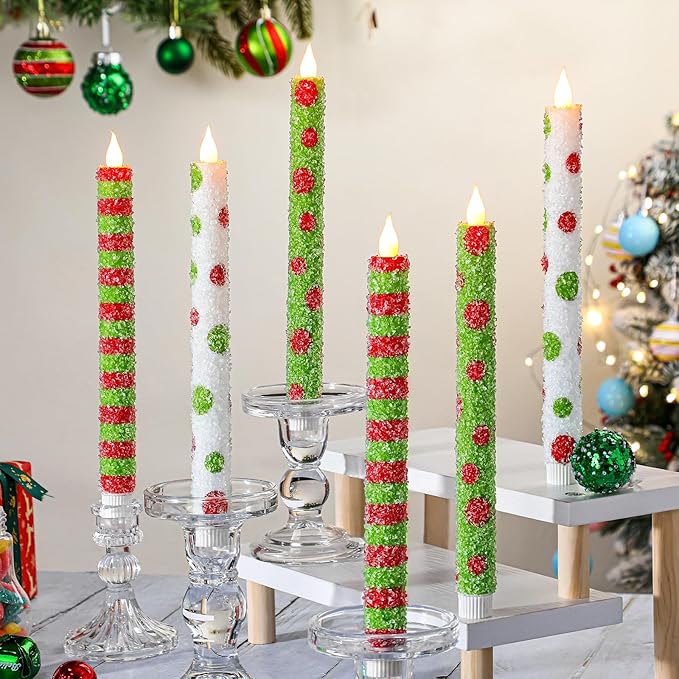 Baquler 6 Pcs Christmas Flameless Taper Candles 10.6 Inch Elf Theme Candles - Image 5