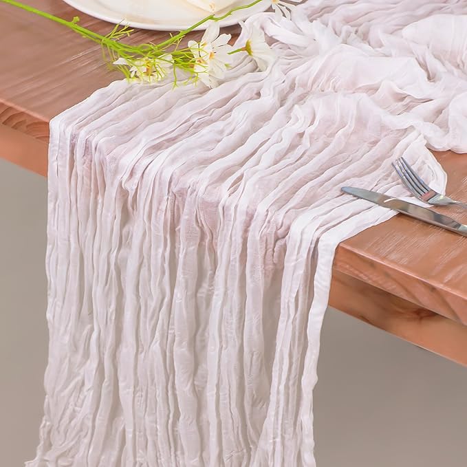 Snowkingdom 13Ft White Cheesecloth Table Runner, 160inch Long Cheese Cloth Boho - Image 2
