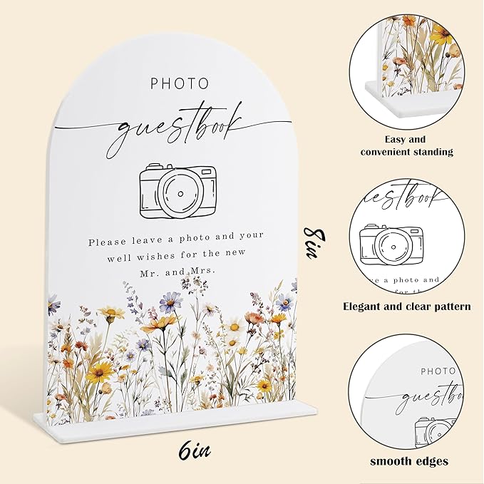 Wedding Signs for Ceremony and Reception, Boho Floral Acrylic Photo Guestbook - Image 2