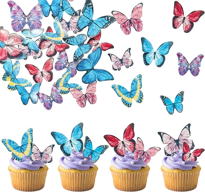 Ephlyn 40Pcs Edible Butterfly Cupcake Toppers 3D Butterfly Cake Picks Mixed by Ephlyn