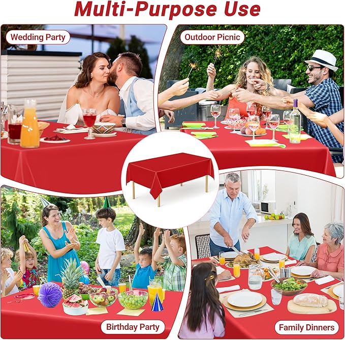 12 PCS Red Disposable Plastic Tablecloth, Party Red Plastic Table Cloth - Image 6