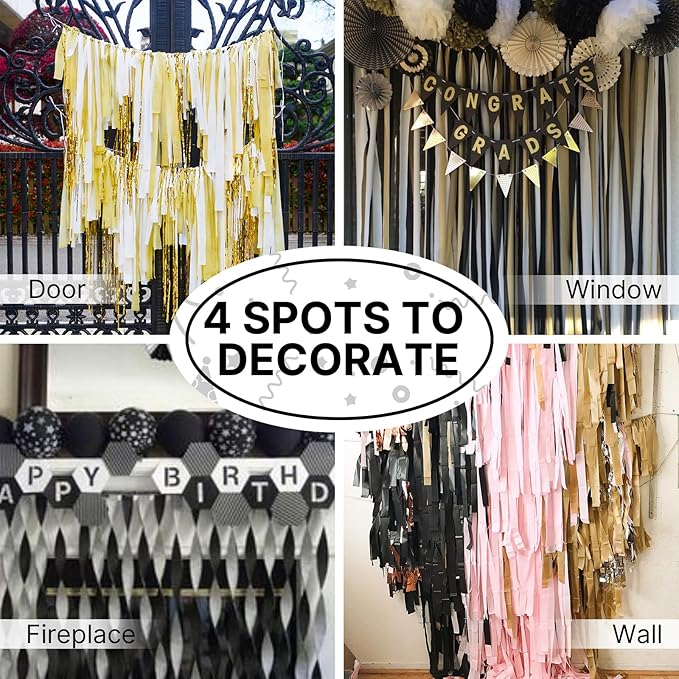 PartyWoo Black Gold Silver Crepe Paper Streamers 4 Rolls 328 ft Pack of Black - Image 5