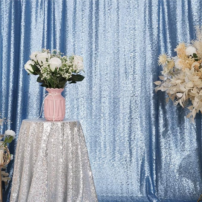 Eternal Beauty Baby Blue Sequin Backdrop, 10x10 Ft Glitter Background Curtains - Image 3