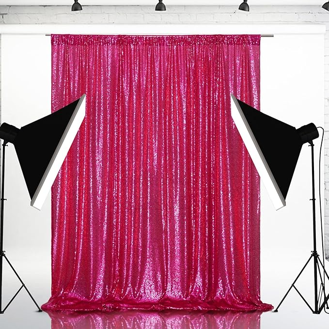 Eternal Beauty Hot Pink Sequin Backdrop, 20x10 Ft Glitter Background Curtains - Image 8