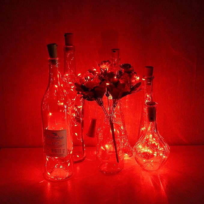 Wine Bottle Lights with Cork, Battery Operated 20 LED Cork Shape Silver Wire - Image 2