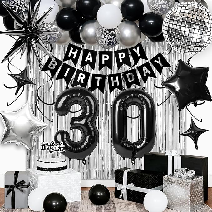 30th Birthday Decorations for Men Women, Fringe Curtains Kit by Birthdaypartyexpert